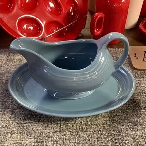 Fiesta Sky Blue Ceramic Gravy Boat with Underplate